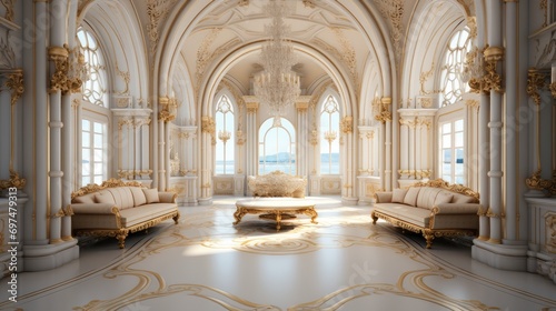 Interior of a luxurious palace. Generative AI.