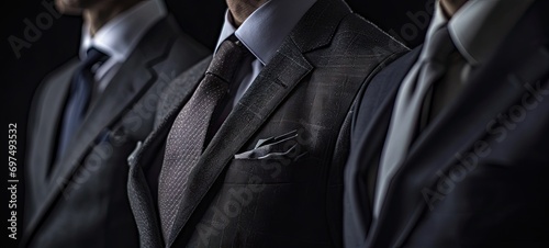 Fashionable businessman exuding style and sophistication. Dressed in well fitted suit individual radiates confidence and professionalism. Attention to detail perfectly tied necktie