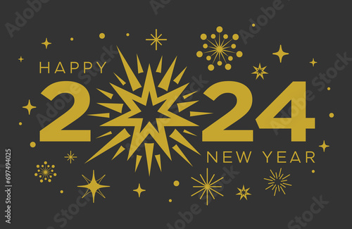 Happy New Year typography text script, 2004 logo design vector, Celebration template design, fireworks background, clipart for Merry Christmas and Happy new year card, banner, illustration