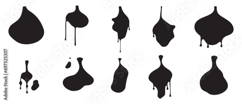 Black paint drips set isolated on white background. Vector illustration.