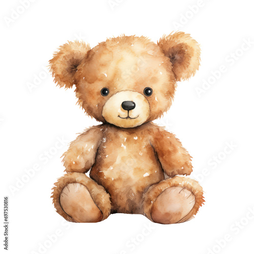 cute bear doll watercolor illustration isolated on white or transparent background