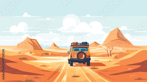 jeep in desert adventure. desert dune adventure fantasy concept illustration. Vector illustration 