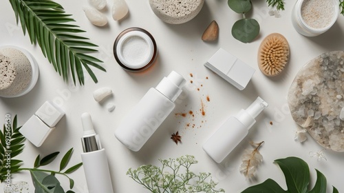Natural Skincare Products Top View with Mockup Space