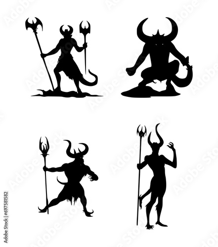 set of devil silhouettes on white background