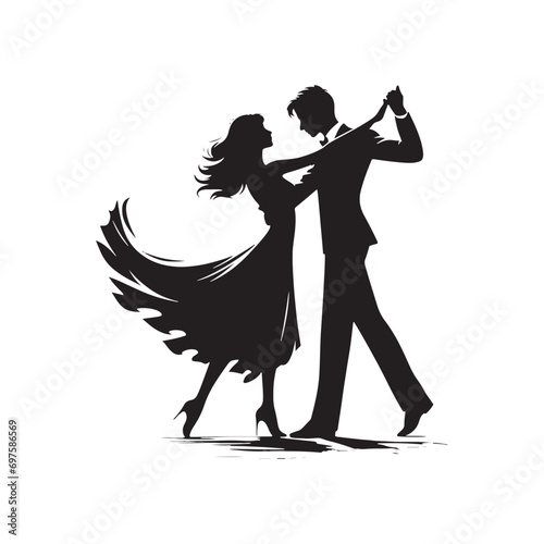 Nature's Ballet: Silhouette of Couple Dance in a Meadow, the Dance of Nature Reflected in Their Graceful Movements - Minimallest black vector 