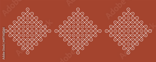 Indian Traditional and Cultural pulli and sikku Kolam design vector, set of editable home decor patterns