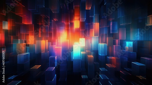 dynamic illuminated box pattern, dynamic pattern with 3d illuminated boxes in space, colorful lights neon cubes on black