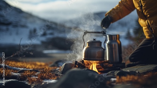 Camping in the mountains. An alternative source for cooking at home during a power outage.
