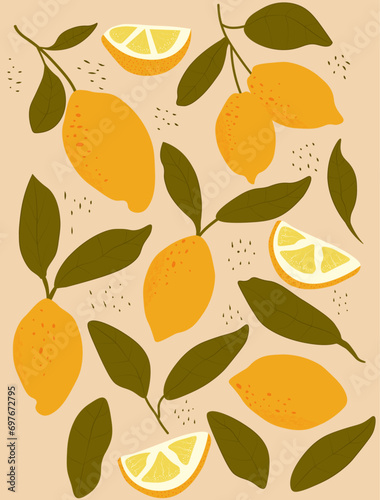 Lemon fruit pattern stock vector illustration.
