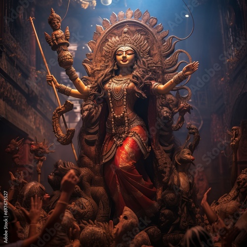illustration of Durga Puja festival in Kolkata, Generative ai