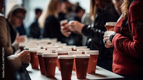 People at a cultural event participating in coffee tasting with disposable cups