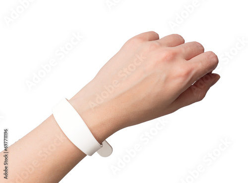 Silicon bracelet mock up on hand wrist isolated on white background