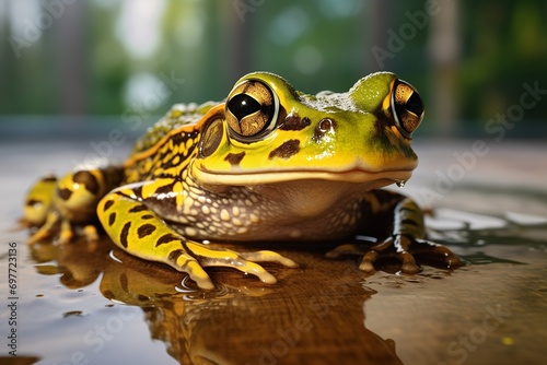 Golden Spotted Toad in Puddle - Ideal for Educational and Environmental Use