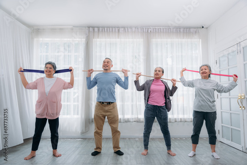 Senior lifestyle at home. Older adults exercise at their houses. Senior exercising at a convalescent facility.