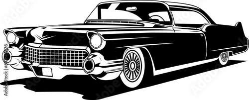 A black and white drawing of a vintage car monochrome style