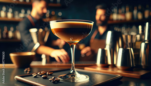 Espresso Martini Cocktail on Bar Counter