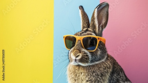 easter bunny with sunglasses on a multicolor background