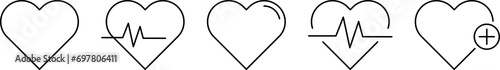 Heartbeat icon set. Medicine concept. Heart shape. PNG