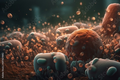 Illustration of bacteria with resistance to antimicrobial antibiotics. Generative AI