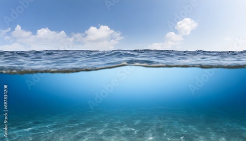 Ocean or sea in half water half sky. 
