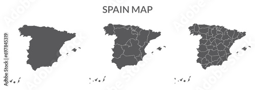 Spain map set of grey color