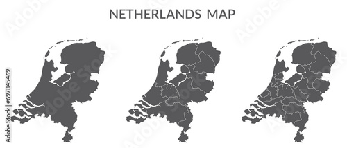 Netherlands map. Map of holland in set in grey color