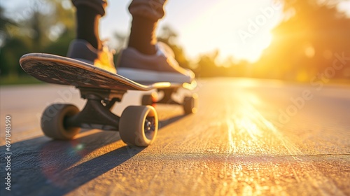 A man riding a skateboard on the street.