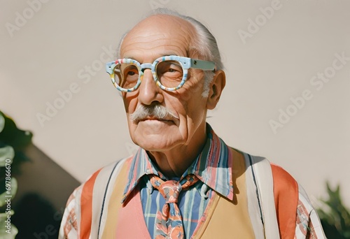 Senior man with eccentric look - 60 years old man having fun, Eccentric Old Man, ai generative