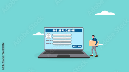 job application concept vector illustration with people bring resume document to job application table to apply this job. apply job illustration. searching professional staff, recruitment concept