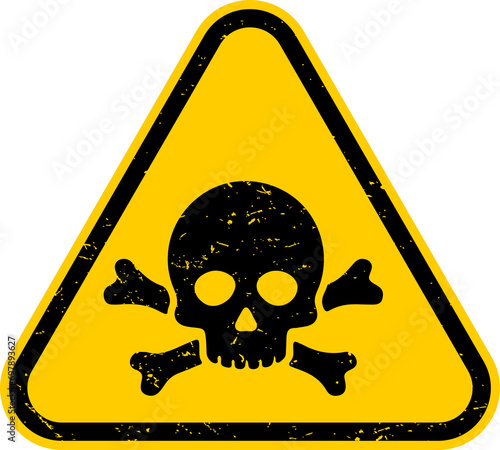 Yellow grunge danger sign, warning sign, poison sign