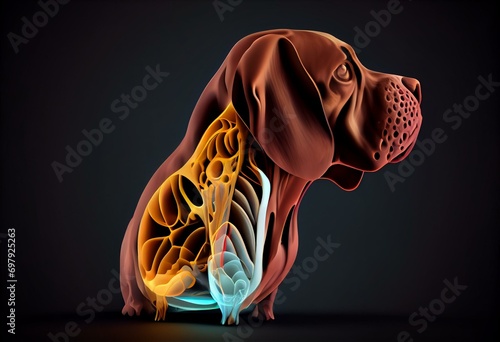 3D medical illustration of a dog's liver. Generative AI