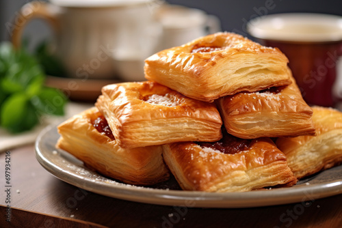 Hungarian puff pastries are served on a ceramic plate. (Generative AI)