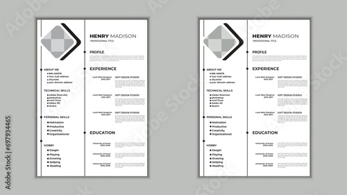  Modern Resume Indesign. Minimalist resume cv template.