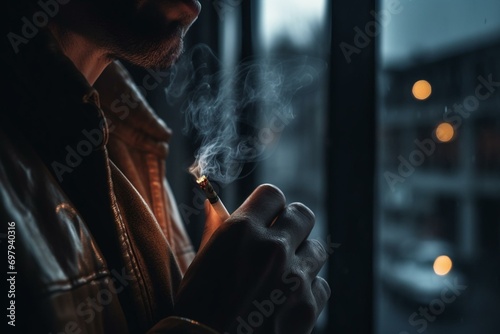 A person holding a cigarette in close-up. Generative AI