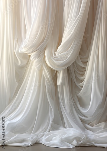 Whispers of Elegance: A White Dreamy Sheer Curtain Backdrop for Maternity and Wedding Bliss in a Luminous Room, purity, elegance, and tranquility, capturing the themes of maternity and wedding photo