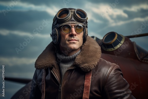 Portrait of a pilot in a aviator's helmet and goggles