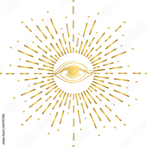 Golden celestial and mystic magical eye element in vintage boho style 