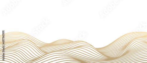 Vector abstract line art wavy flowing dynamic gold isolated on transparent background in concept luxury, wave, wind, ocean
