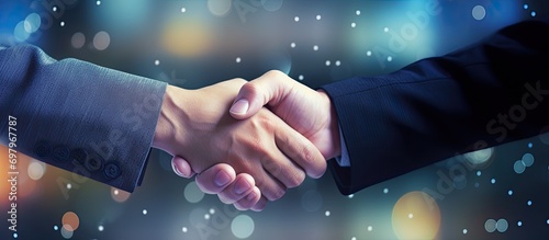 Business professionals engaging in handshakes and partnerships, embracing successful negotiations for deal agreements. Professional clients meet, introduce, and greet with bokeh.