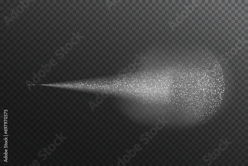 Steam mist water, airy water spray isolated on black transparent background. Vector Realistyc illustration.