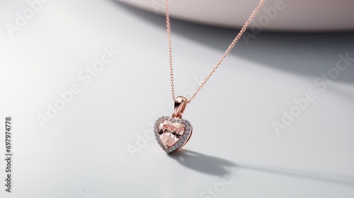 Romantic gold heart shaped pendant with inlaid gemstone on gold chain 