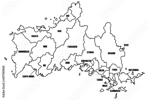 日本地図山口県市町村ーYamaguchi Prefectureー