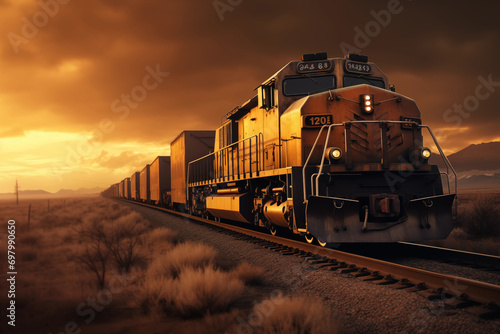 an old diesel locomotive pulls hundreds of freight cars