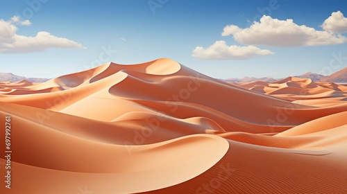 A majestic sand dune rises against the vast desert landscape, its smooth curves and swirling grains of sand appearing as if they are singing to the open sky above