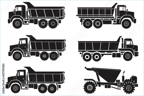 Dump truck silhouette set, Trucks silhouettes, Silhouette dump truck 