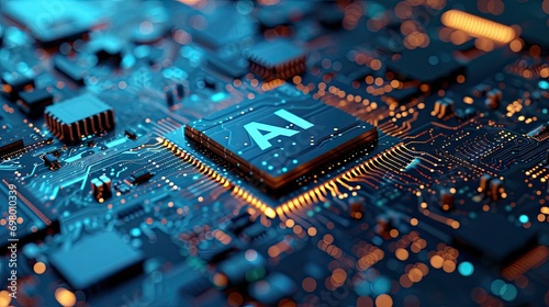 Detailed Close-up of an AI Chip on a Circuit Board
