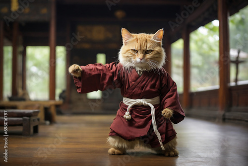 Kung fu cat in monk school, dojo