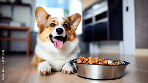 Caring owner ensures pet's mealtime happiness.