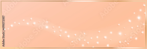 Peach Fuzz background banner shining with gold frame, color 2024