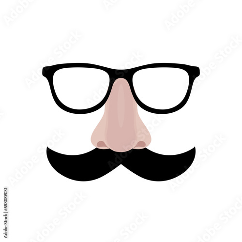 Fake nose and glasses humor mask vector illustration. Disguise glasses, nose and mustache. Funny glasses